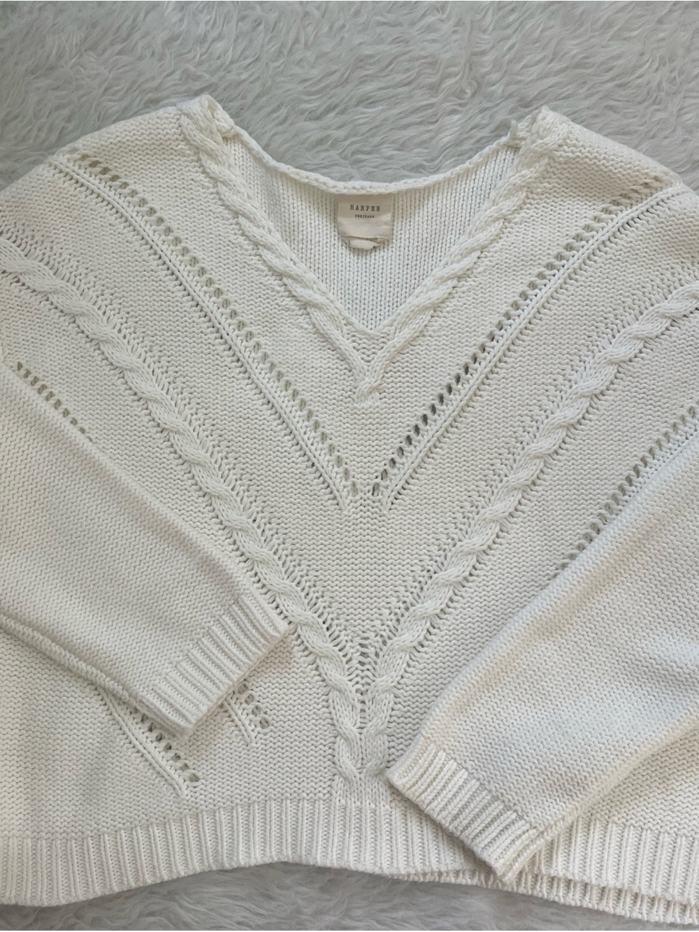 Harper Cream Cable-Knit V-Neck Sweater